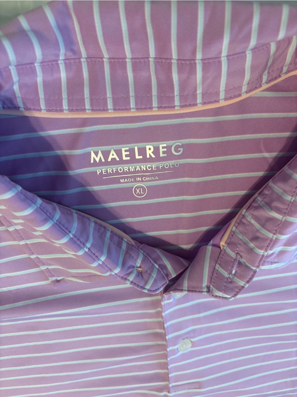 Maelreg Mens XL Purple White/Aqua Striped Performance Polo Shirt Short Sleeve